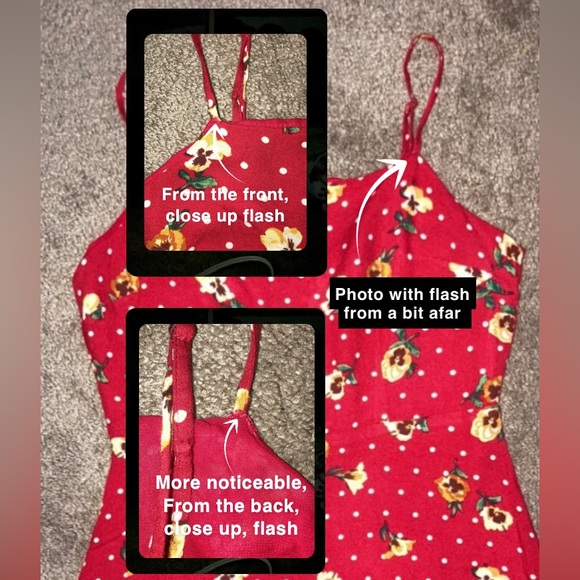 Forever 21 red w/ yellow floral & white dots details midi summer dress, medium - Picture 14 of 15